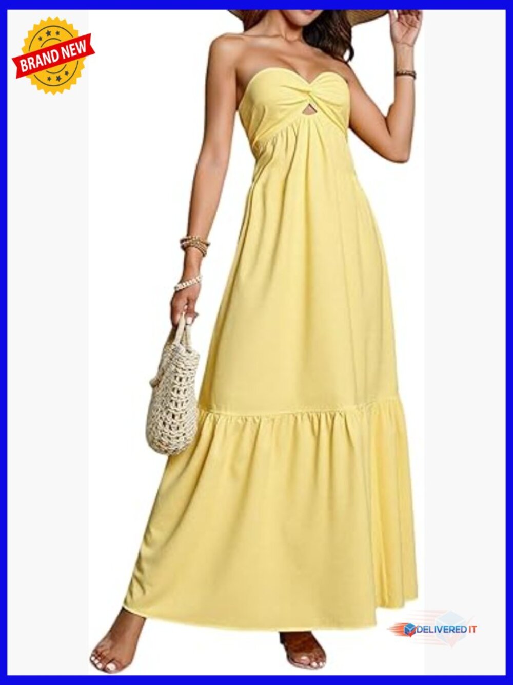 Backless Strapless Maxi Dress with Ruffle Twist Front for Party Vacation